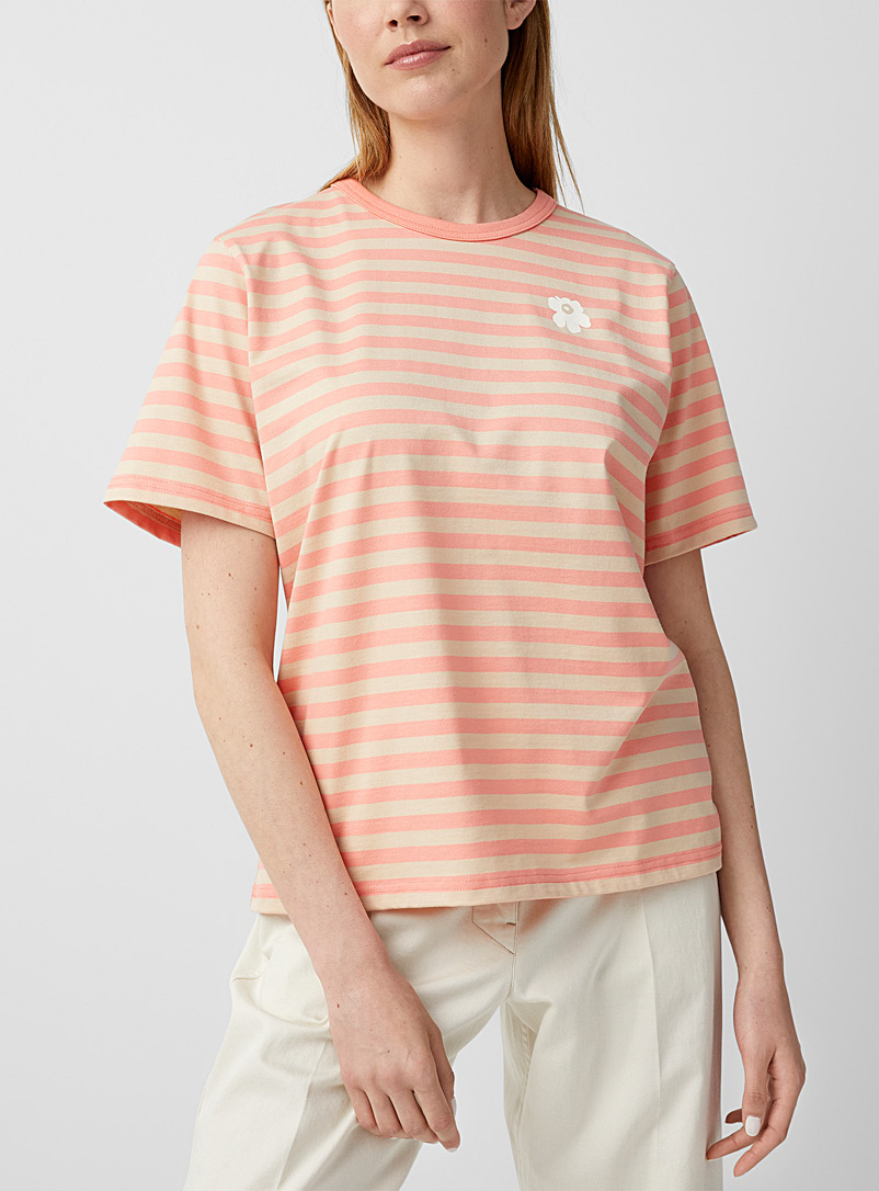 Marimekko Peach Erna Tasaraita Unikko T-shirt for women