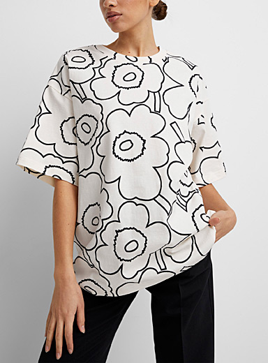 Marimekko Patterned White Nopeus Pieni Piirto Unikko T-shirt for women