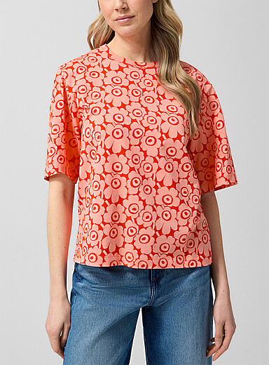 Marimekko: Le t-shirt Juulia Unikko Rouge &agrave; motifs pour femme