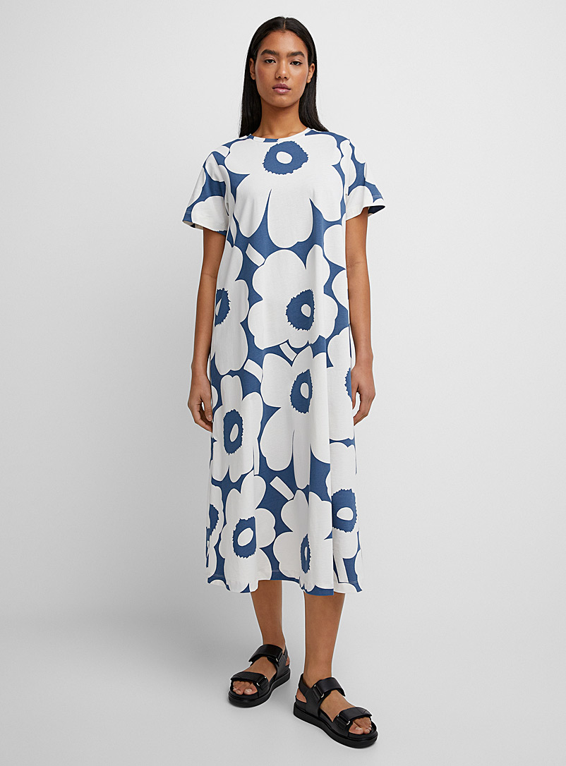 Marimekko: La robe t-shirt Pisteinen Unikko Bleu à motif pour femme