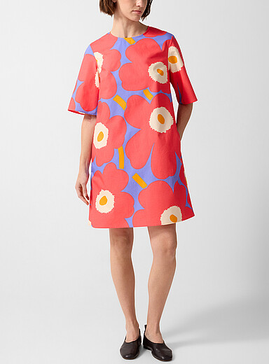 Marimekko: La robe en popeline Kukkiva Unikko Rose pour femme