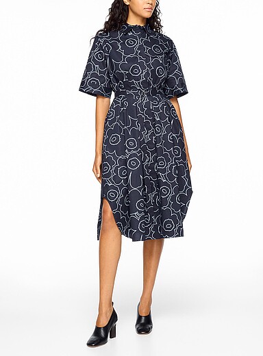 Marimekko: La robe chemise Popliini Piirto Unikko Bleu marine pour femme