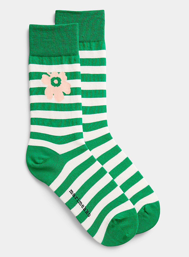Marimekko Green Unikko striped socks for women