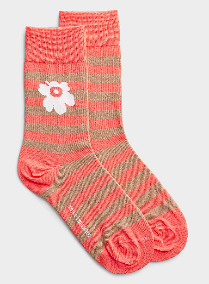 Marimekko Pink Kasvaa Tasaraita Unikko socks for women