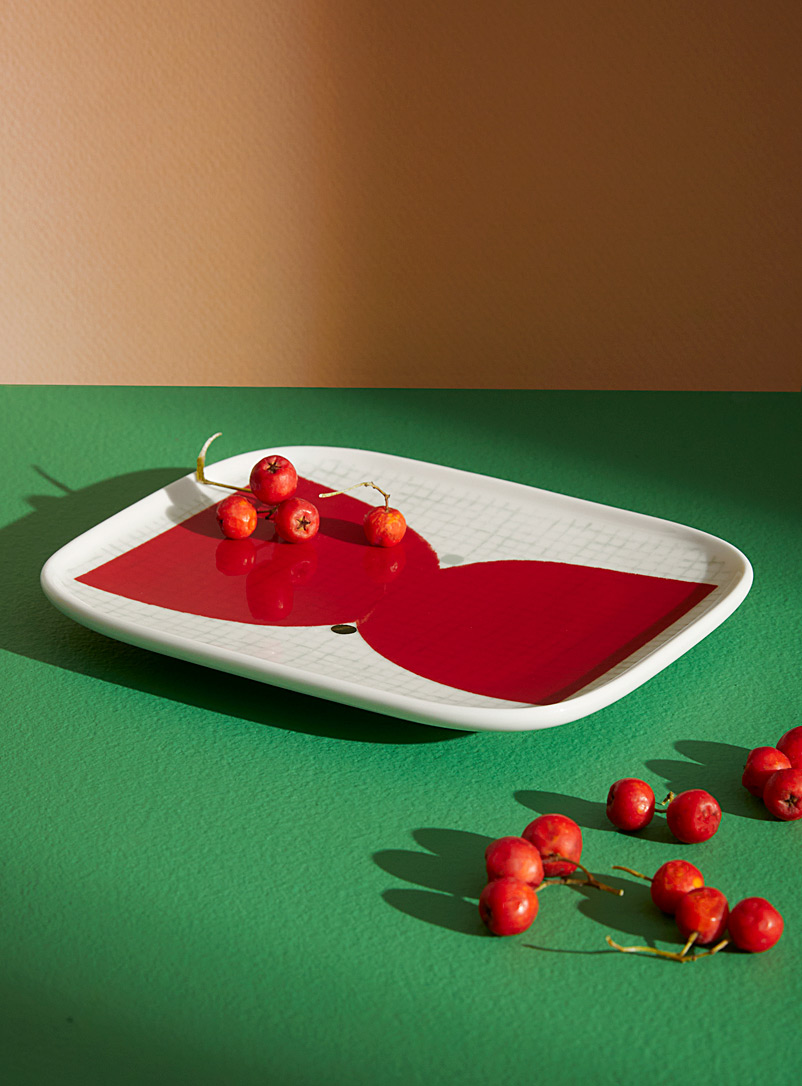 Marimekko Red Oiva Kalendi rectangular plate for women