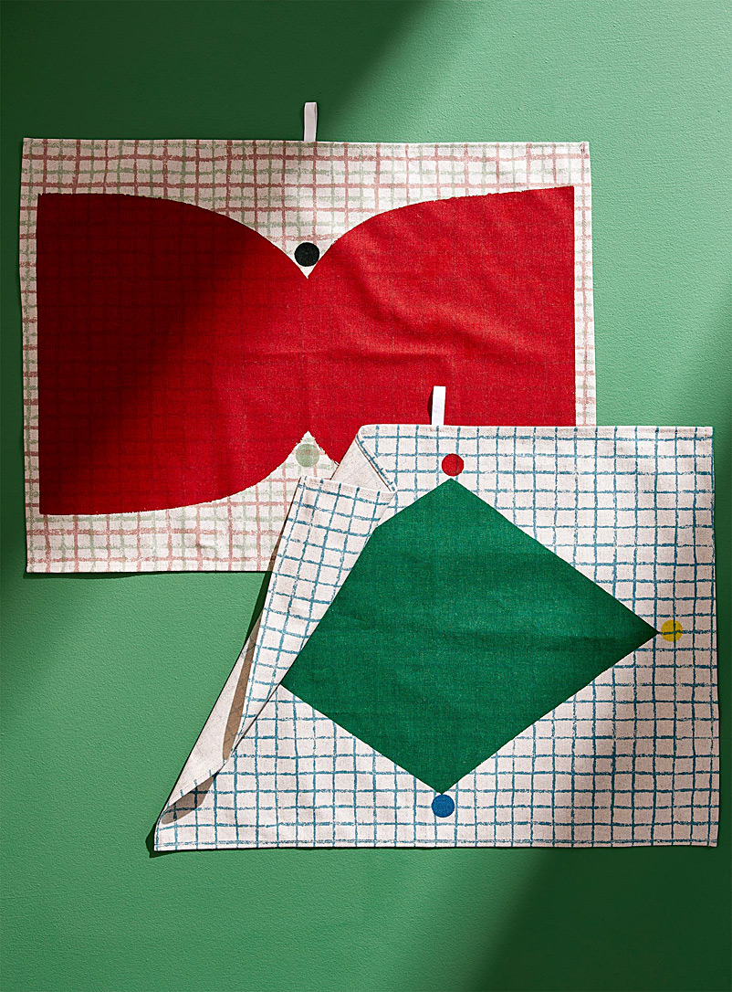 Marimekko Patterned Green Kalendi and Losange tea towels Set of 2 for women