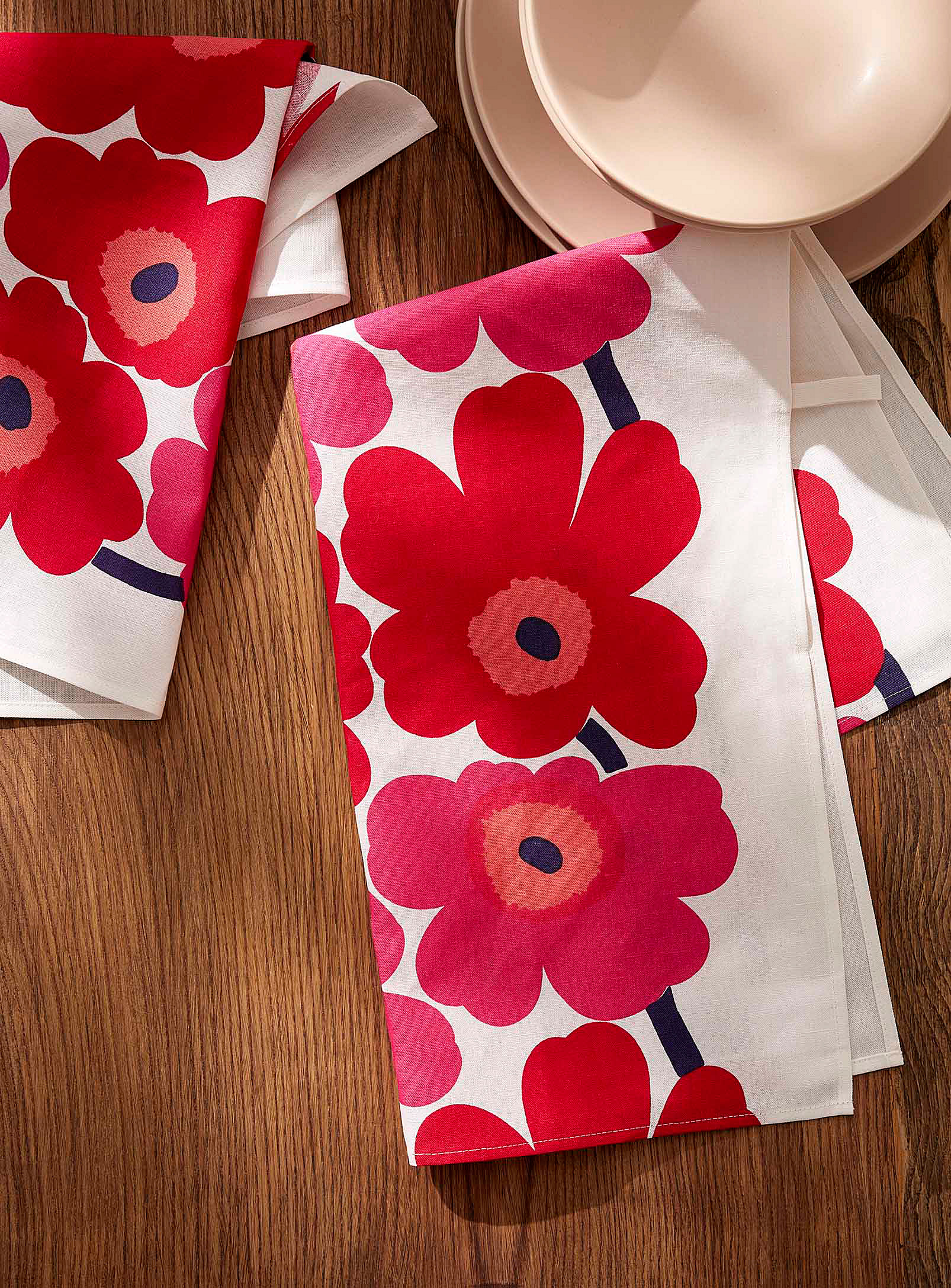 Marimekko Unikko Flowers Tea Towels Set Of 2 In Brown