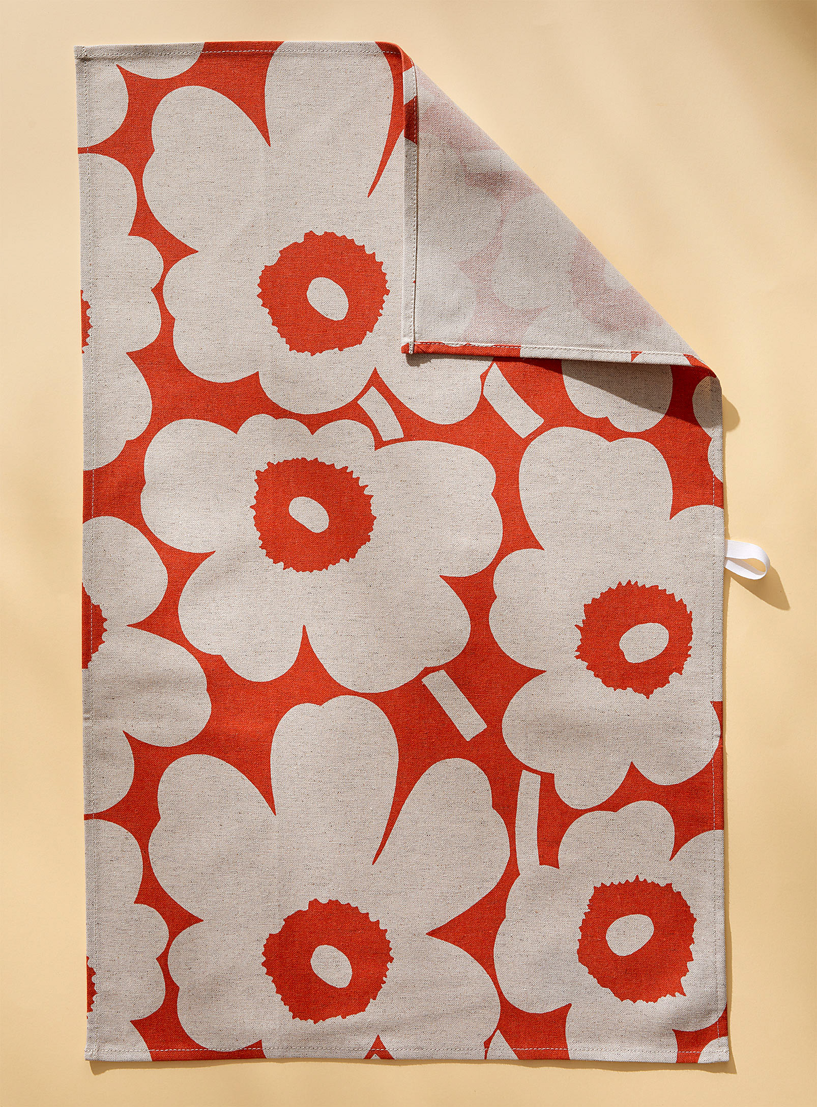 Marimekko Unikko Flowers Orange Tea Towel In Multi