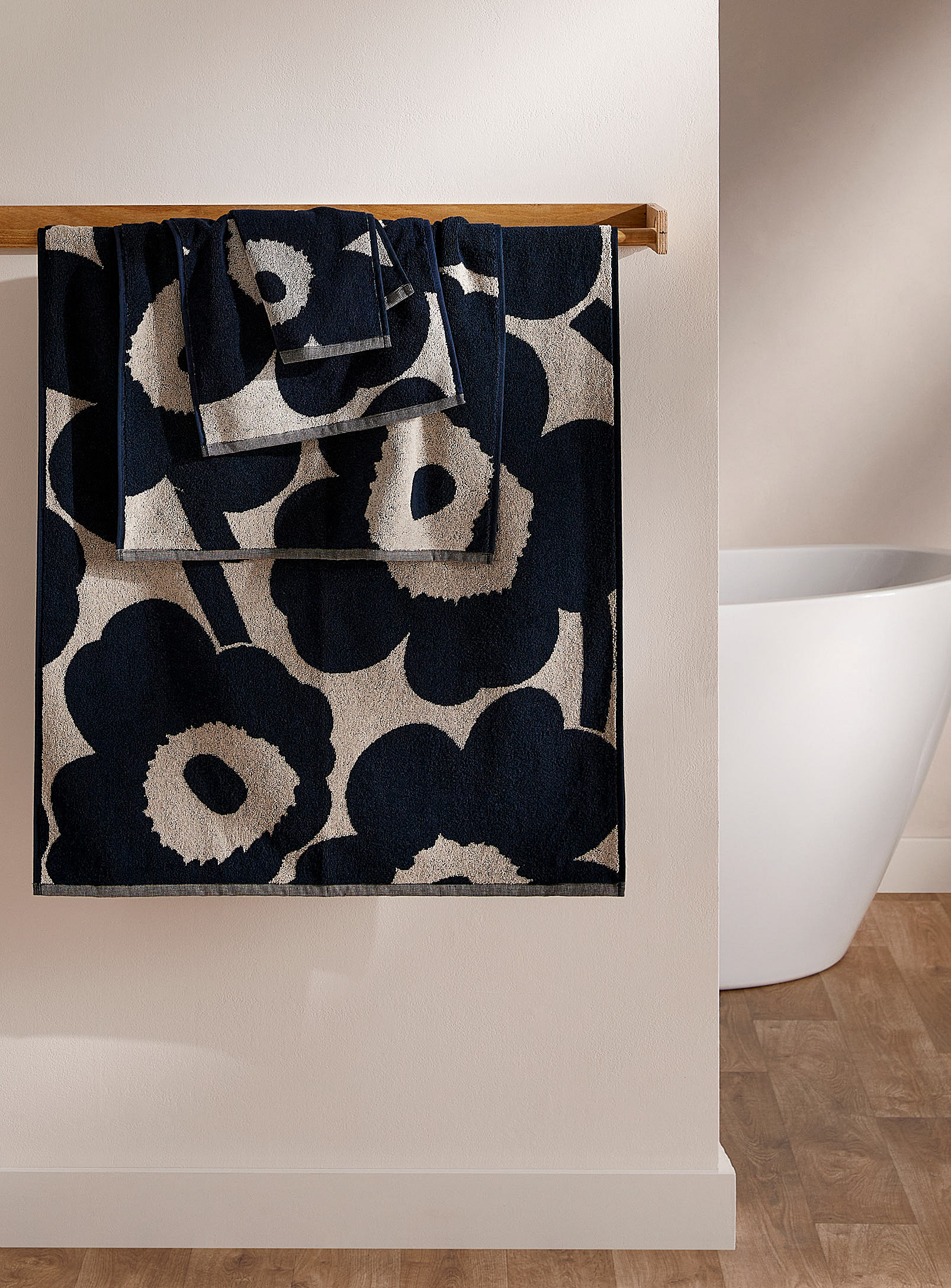 Marimekko Unikko Navy Flowers Towels In Patterned Blue