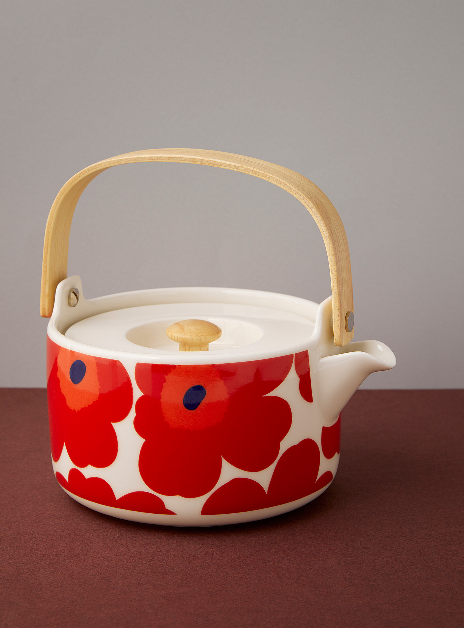Marimekko Oiva Unikko Red Teapot In Multi