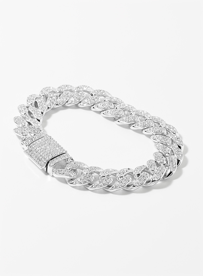 Le 31 Silver Chunky link crystal bracelet for men