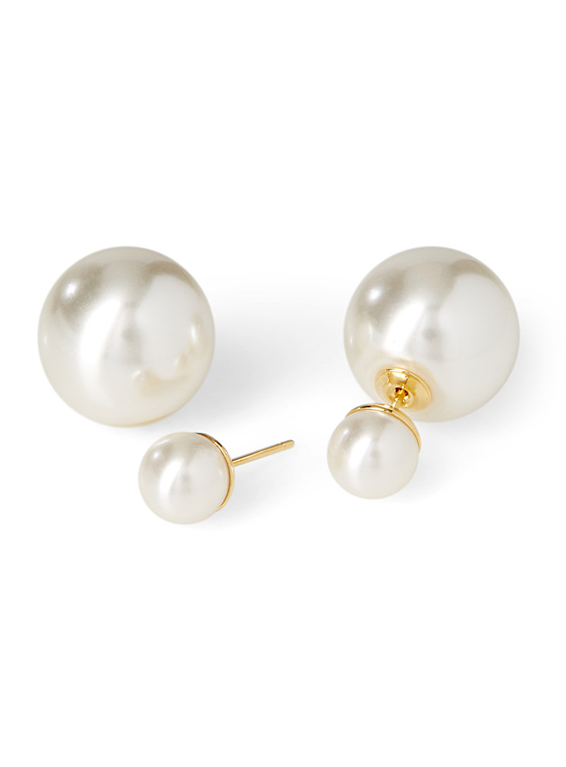 Simons White Monochrome bead double-sided earrings for women