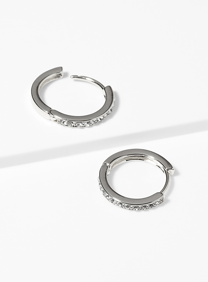 Simons Silver Shimmery metallic mini hoops for women