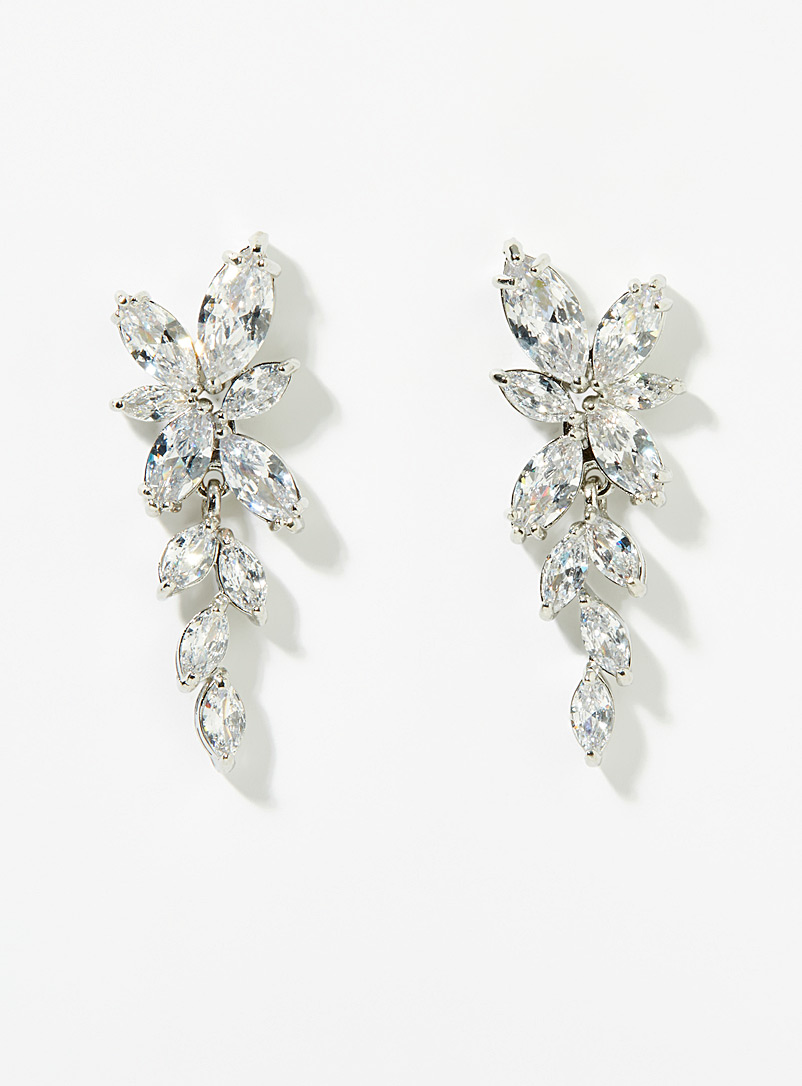 Simons Silver Large crystal earrings for women