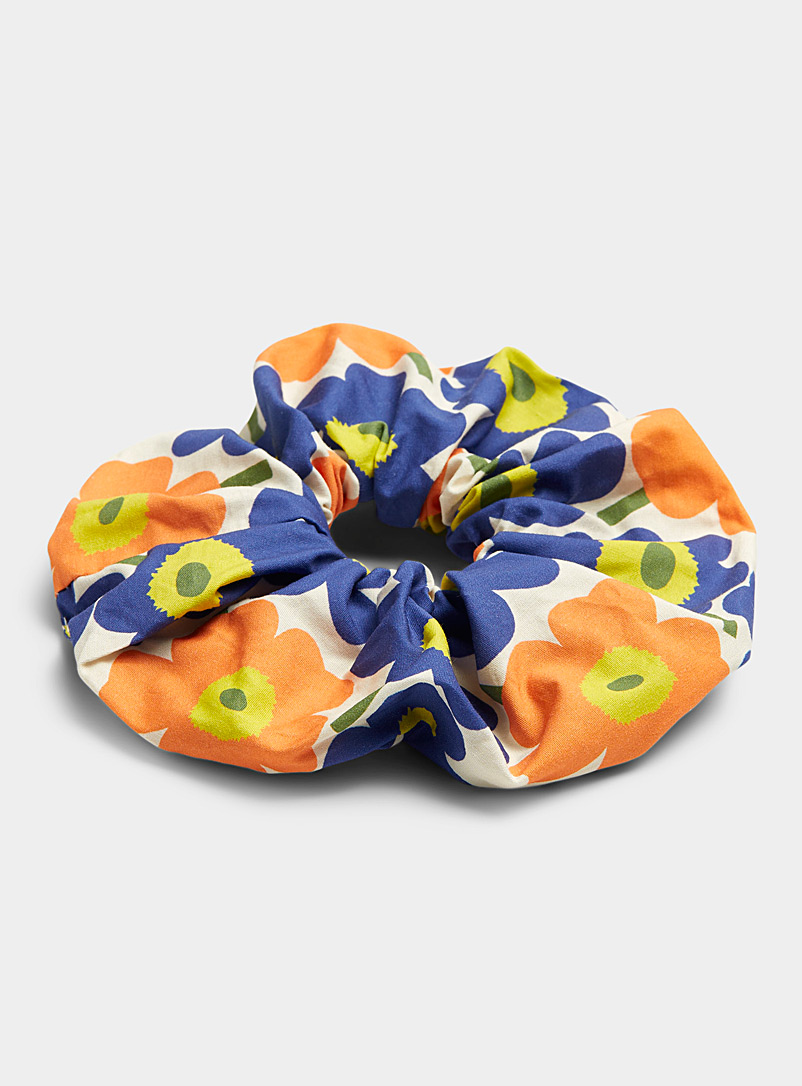 Simons Patterned Blue Large pop flower scrunchie for women
