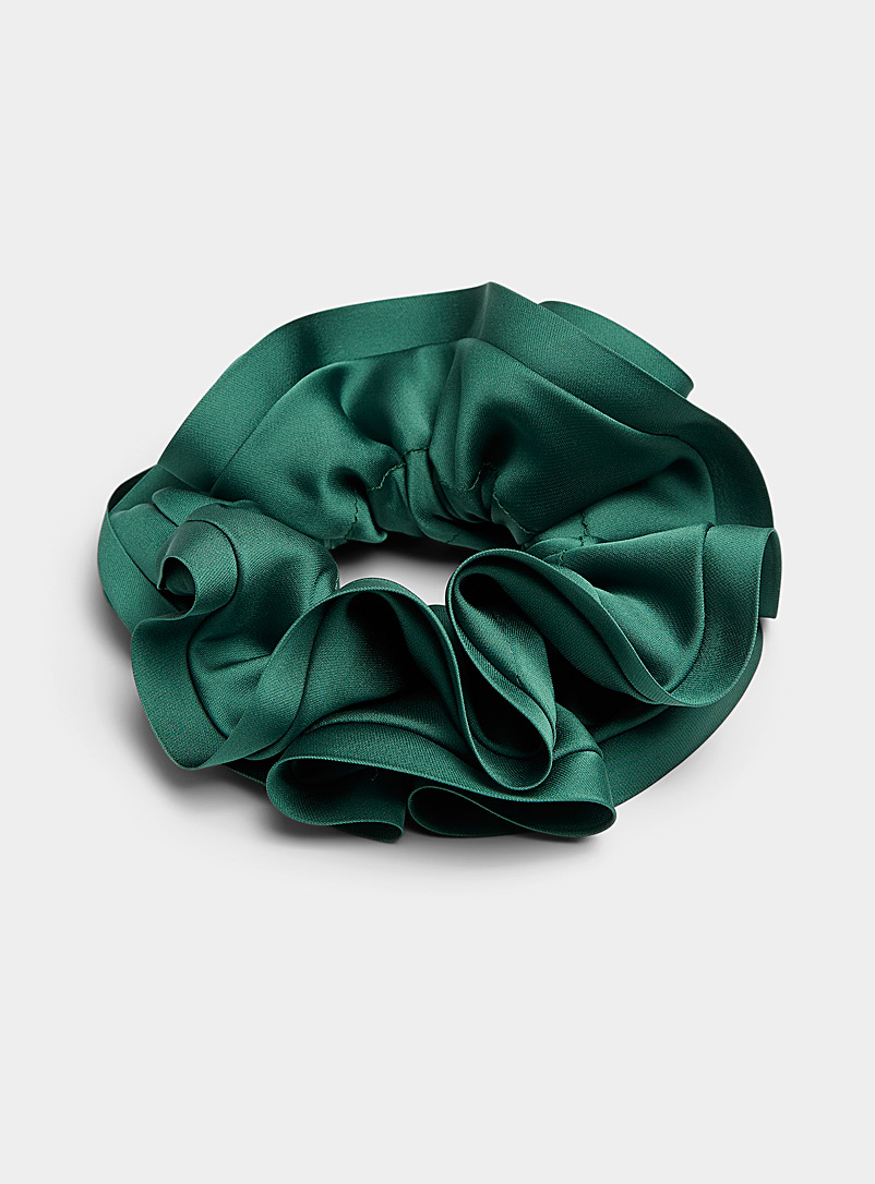 Simons Pine/Bottle Green Satiny ruffled scrunchie for women