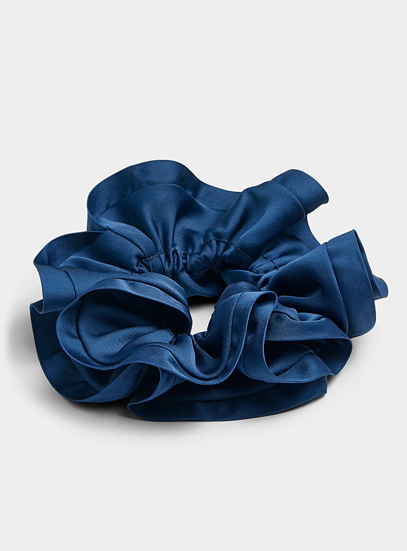 Simons Marine Blue Satiny ruffled scrunchie for women