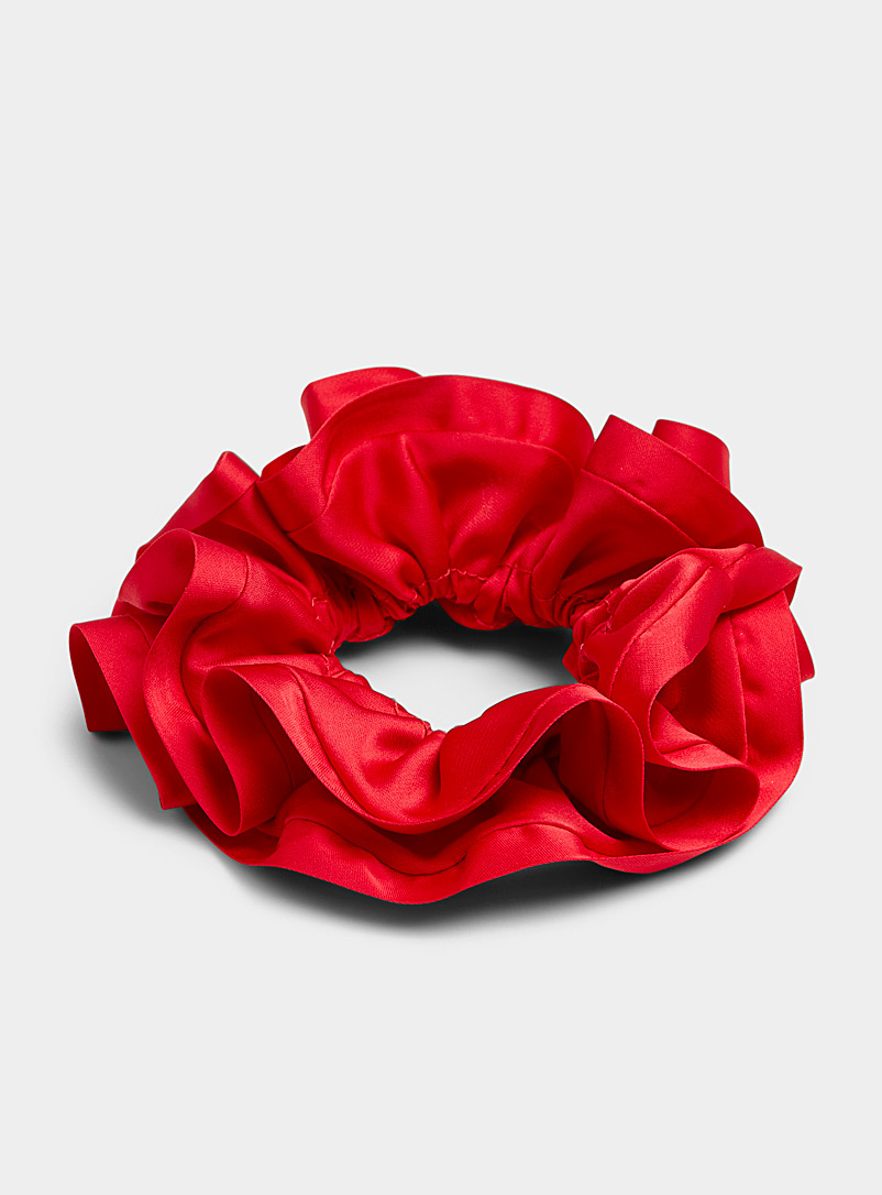 Simons Ruby Red Satiny ruffled scrunchie for women