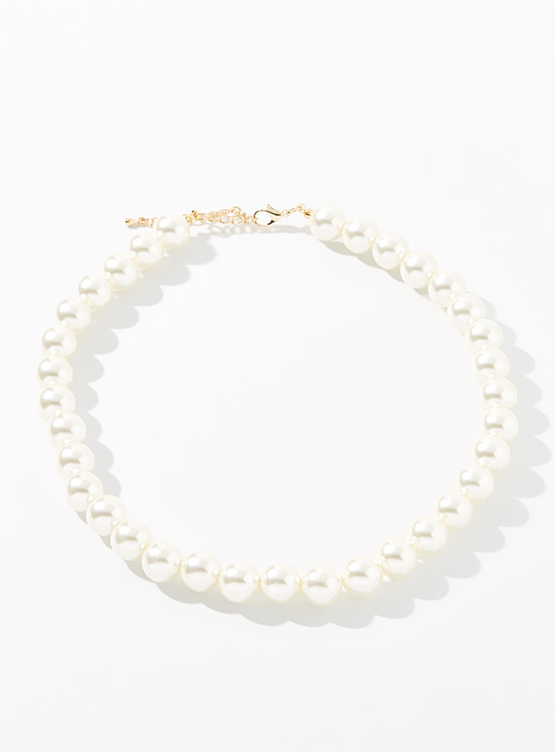 Simons White Shimmery pearl oversized necklace for women