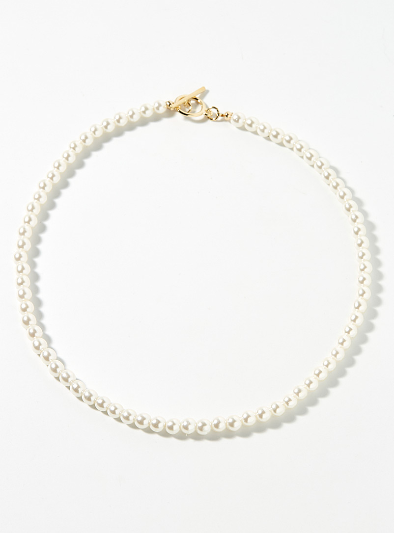 Simons: Le collier de perles fermoir à traverse Blanc pour femme