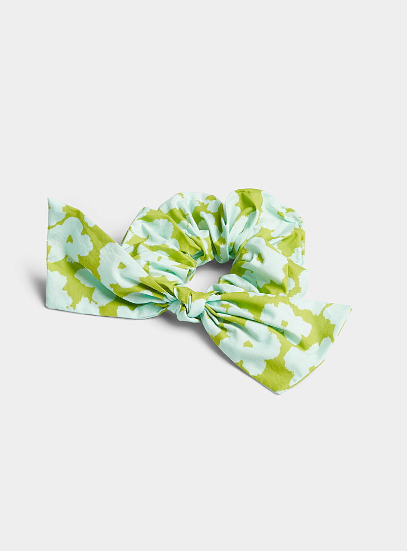 Simons Patterned Blue Retro flower bow scrunchie for women