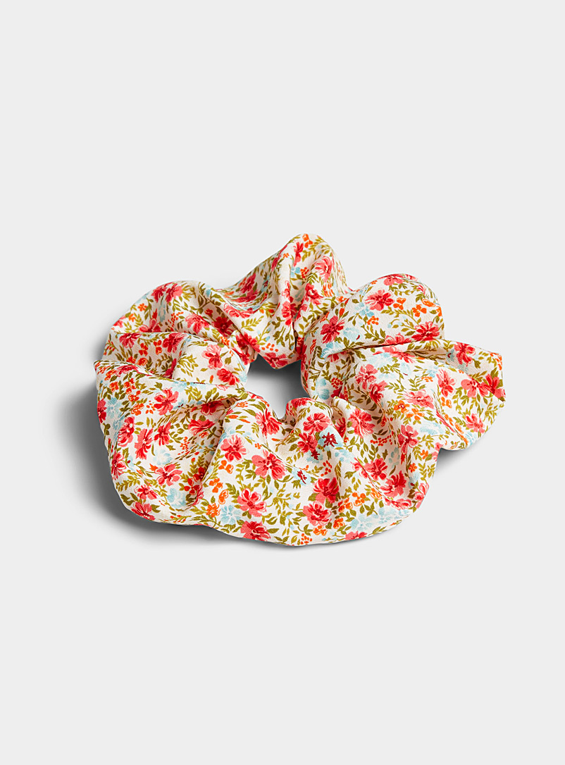 Simons Patterned White Colourful flower scrunchie for women