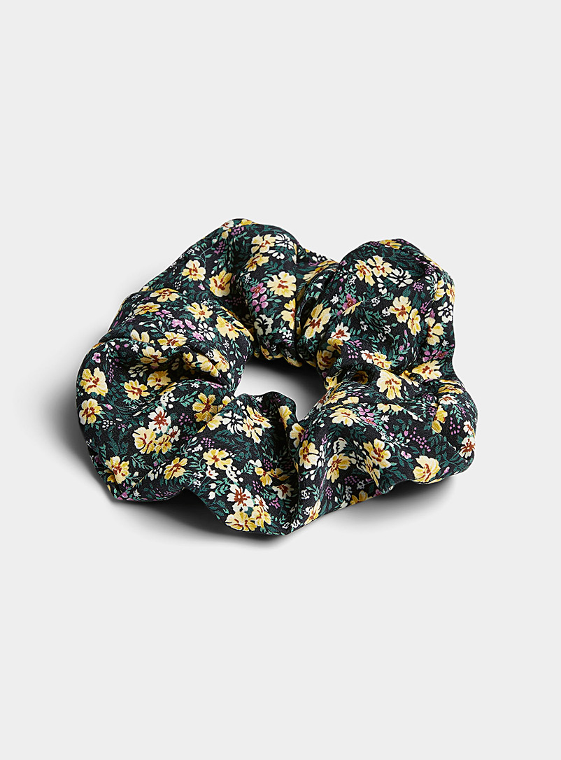 Simons Patterned Black Colourful flower scrunchie for women