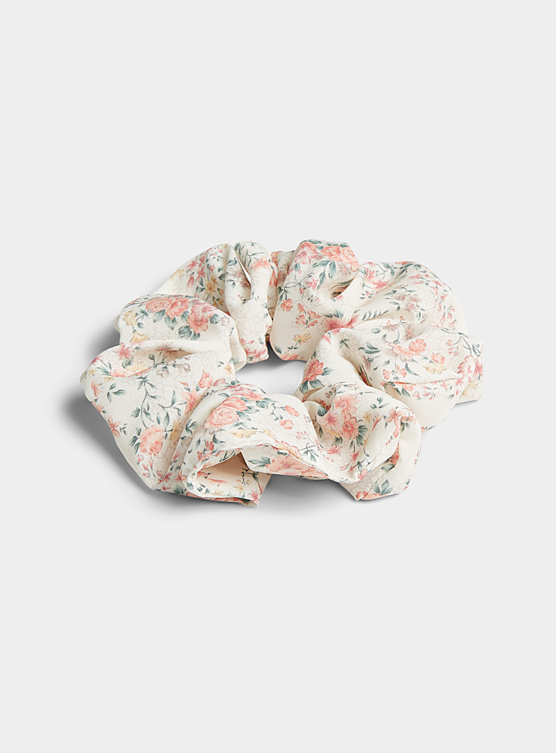 Simons Patterned Ecru Romantic flower scrunchie for women