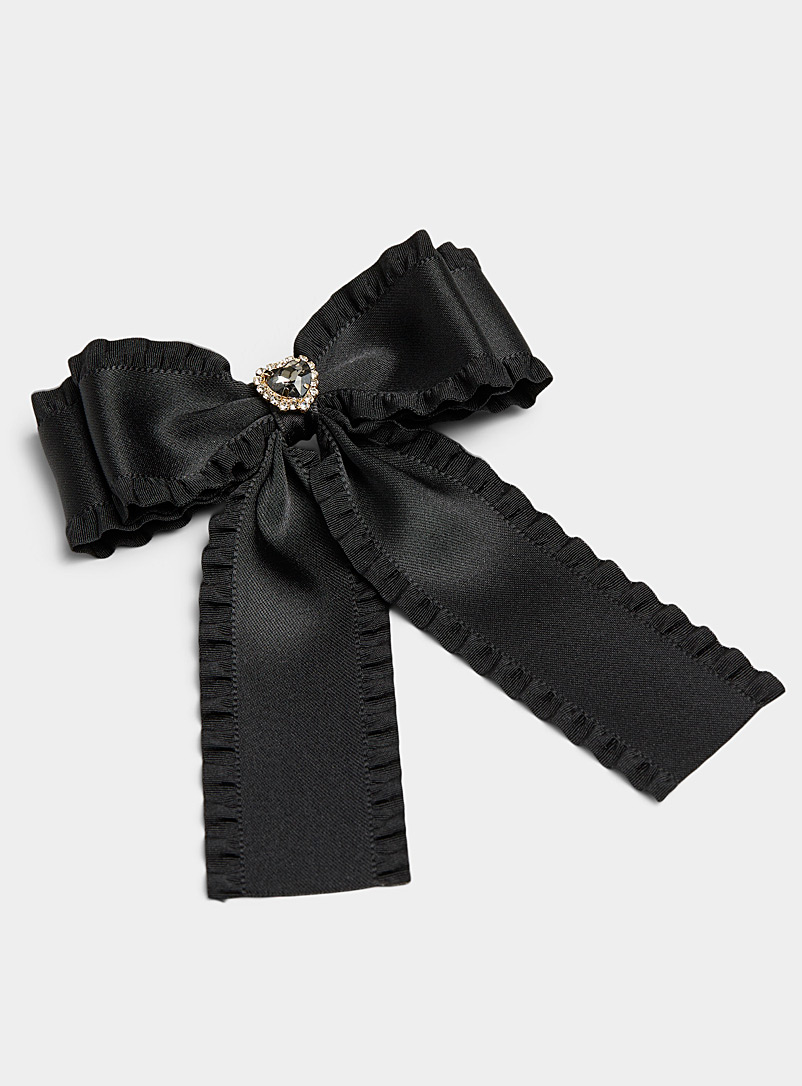 Simons Black Scalloped bow barrette for women