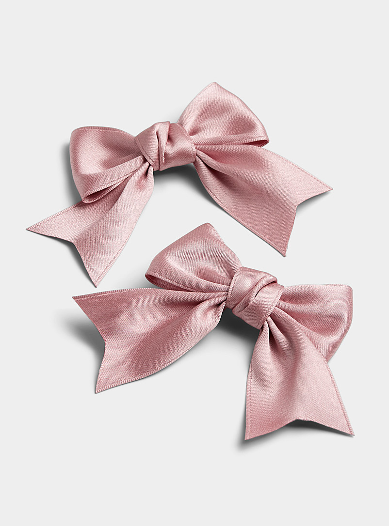 Simons Pink Satiny bow barrettes Set of 2 for women