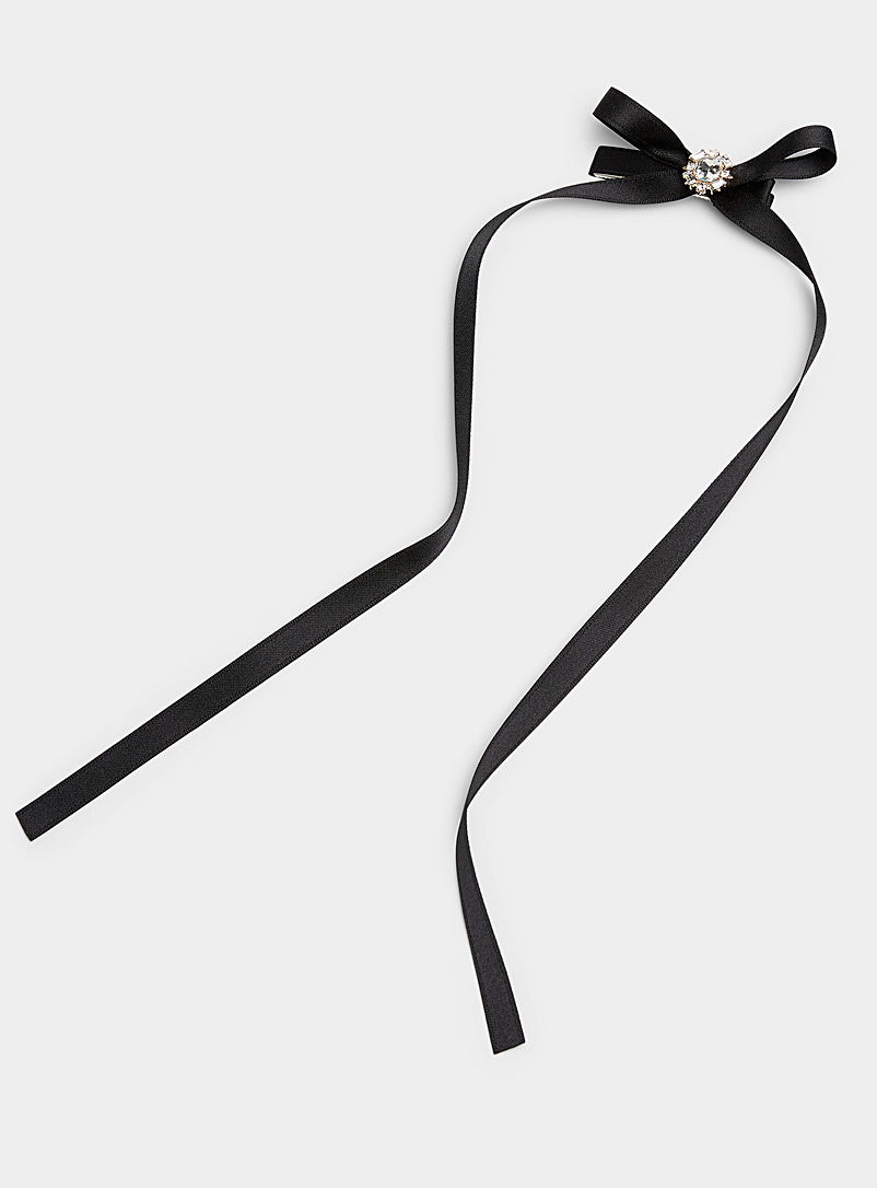 Simons Black Extra-long crystal bow barrette for women
