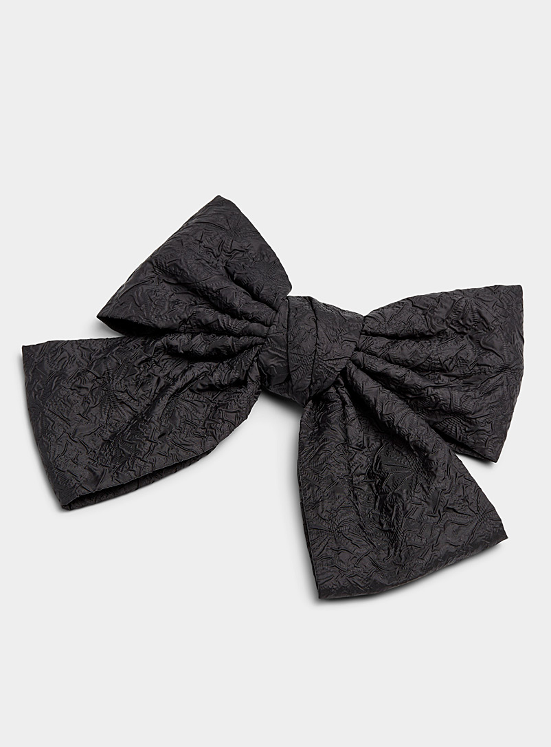Simons Black Crinkled bow barrette for women