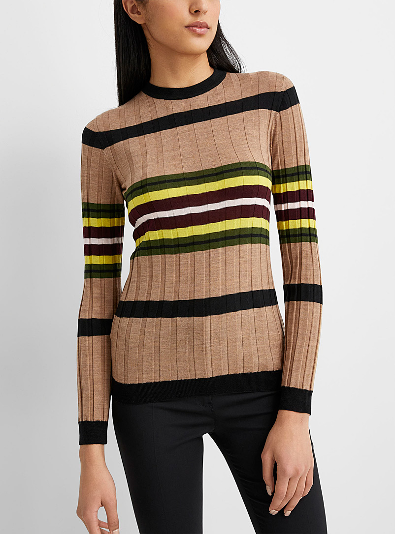 MARNI Patterned Brown Striped virgin wool sweater for women