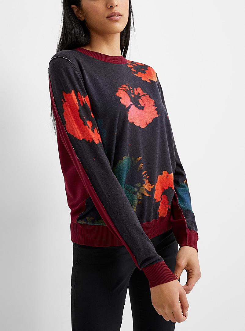 MARNI: Le pull laine vierge fleurs rouges Noir à motifs pour femme