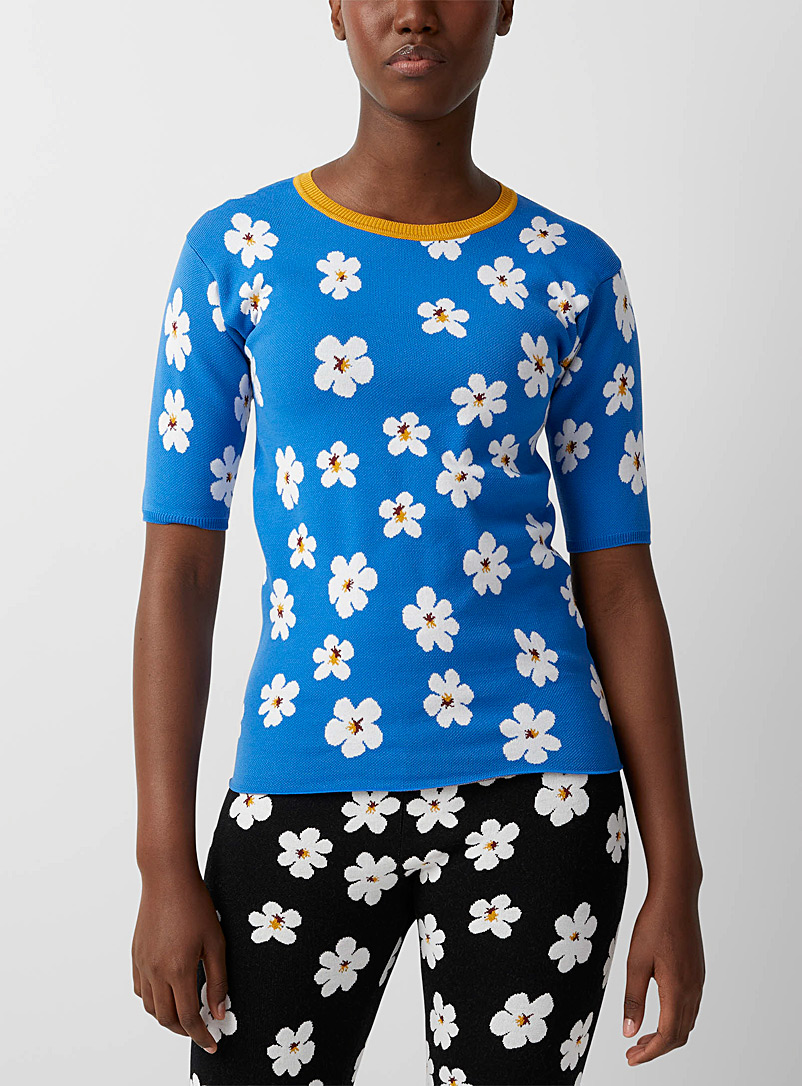 MARNI: Le haut tricot floral Bleu à motifs pour femme