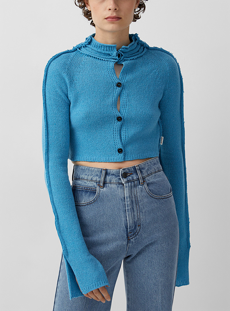 MARNI Baby Blue Blue knit cropped cardigan for women