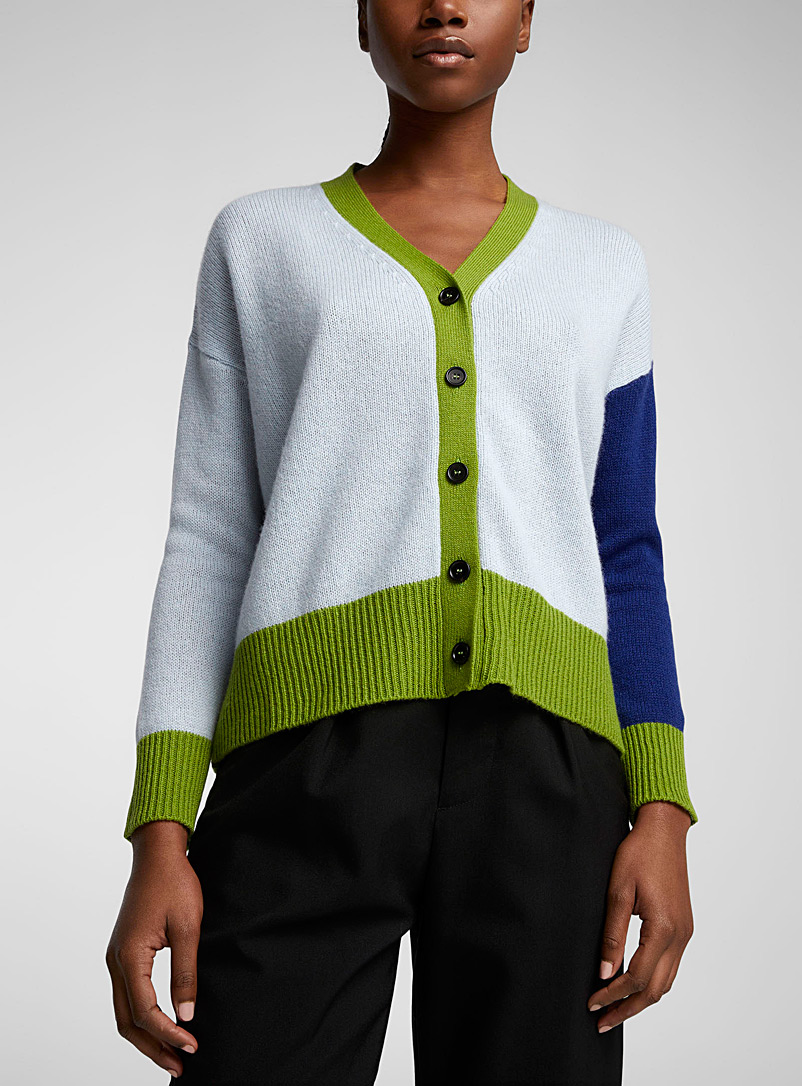 MARNI Patterned Blue Colour block cashmere cardigan for women