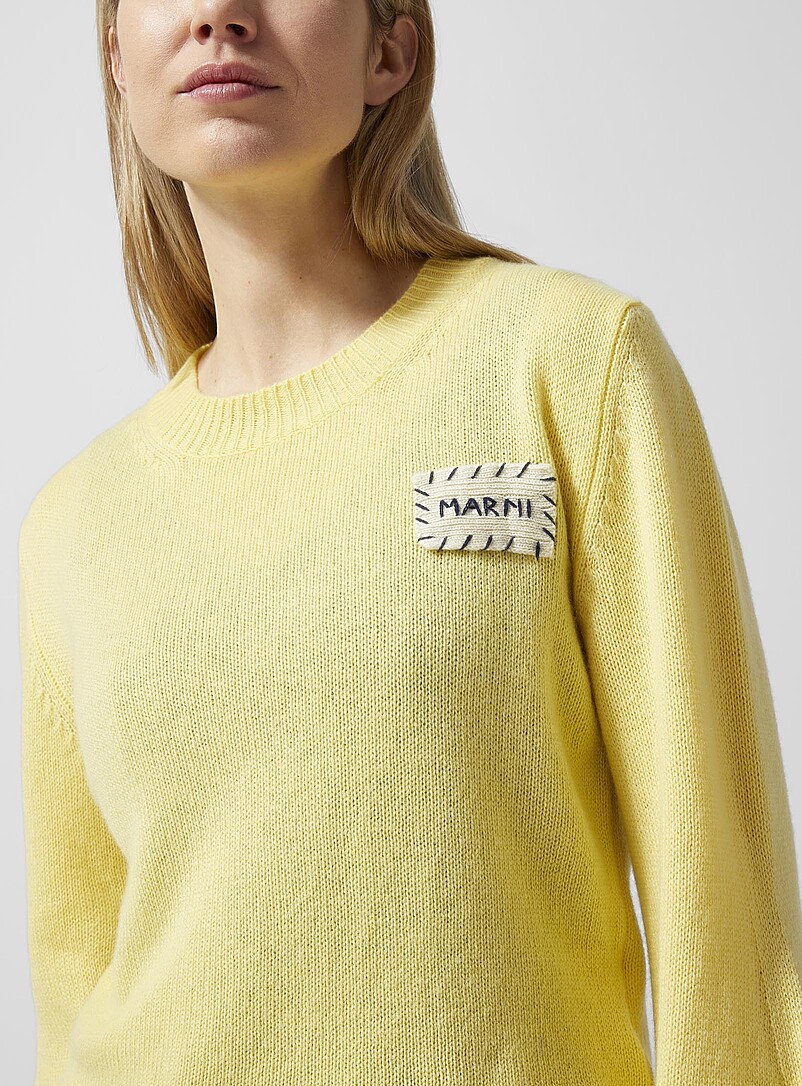 MARNI: Le chandail pur cachemire &eacute;cusson brod&eacute; Jaune ma&iuml;s - Vanille pour femme
