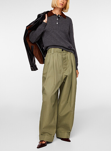 MARNI Slate Grey Contrasting polo-collar pure cashmere sweater for women