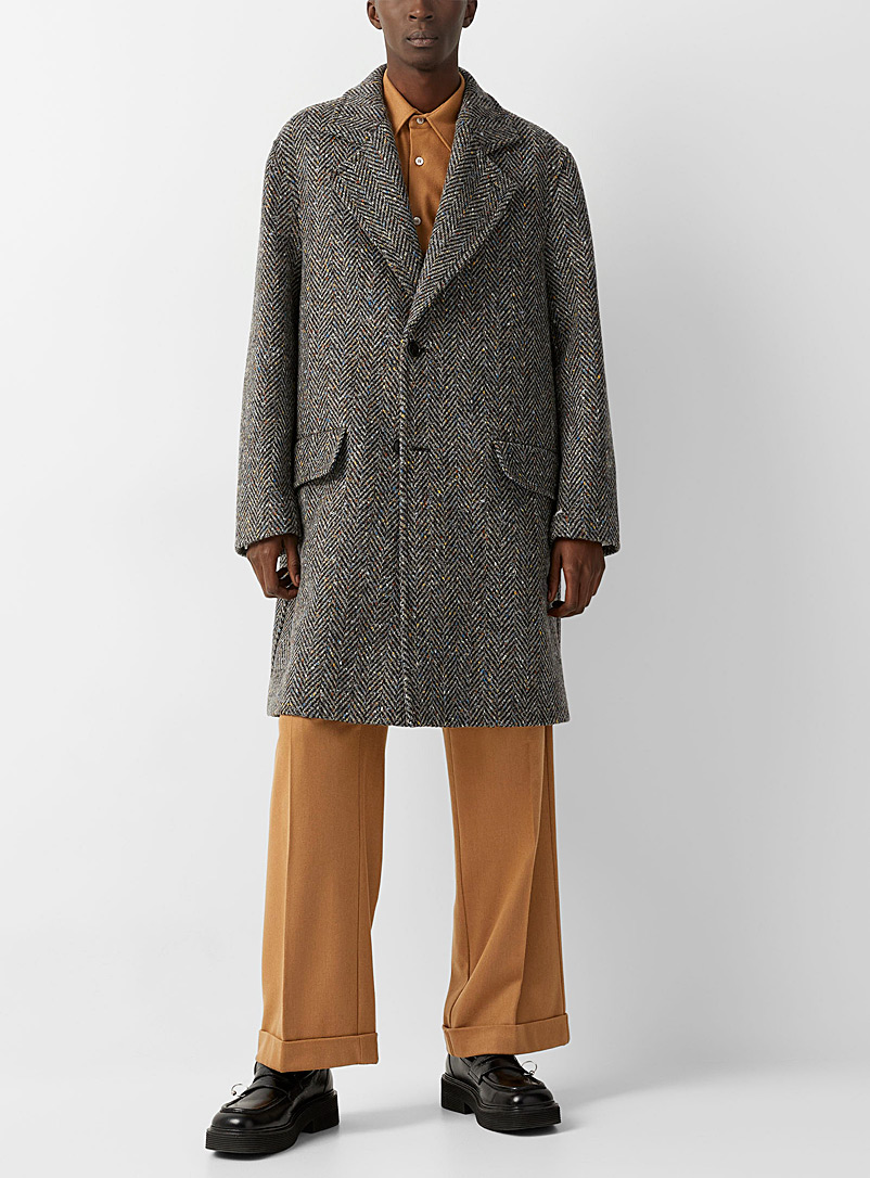 MARNI Grey Herringbone wool coat for men