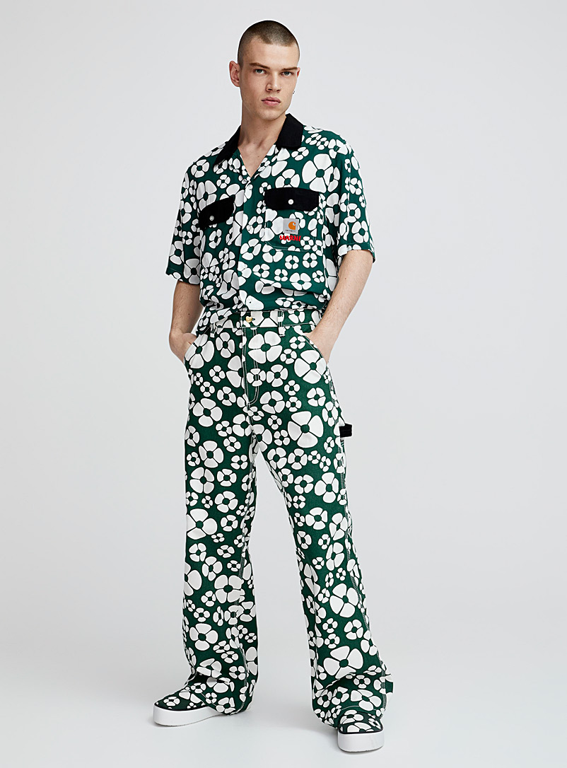 Marni x Carhartt WIP: Le pantalon floral coton piqué Vert pour homme