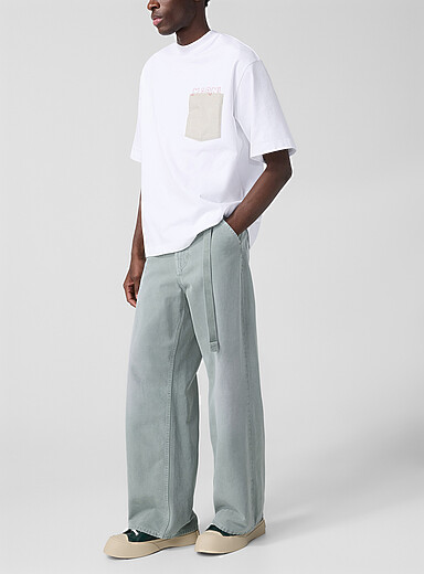MARNI: Le pantalon large ceintur&eacute; toile robuste Bleu p&acirc;le - Bleu ciel pour homme