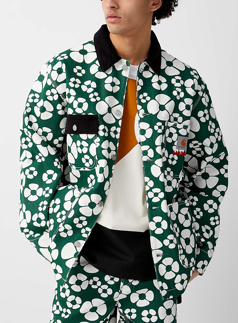 Marni x Carhartt WIP Green Piqué cotton floral overshirt for men
