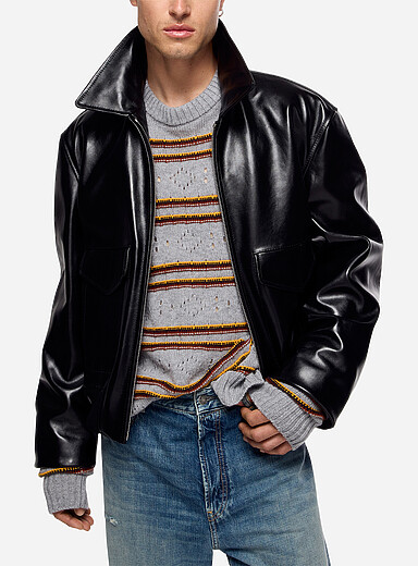 MARNI Black Zip-up leather trainer jacket for men