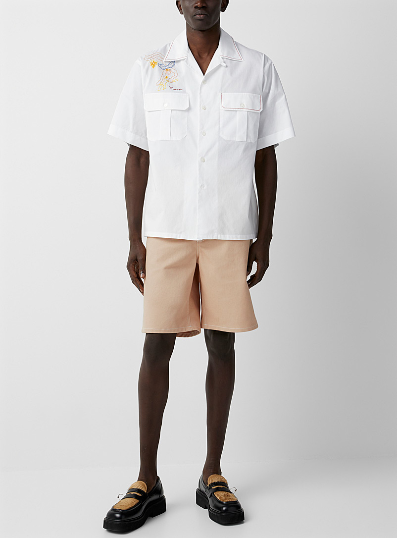 MARNI Cream Beige Lace-belt carpenter Bermuda shorts for men