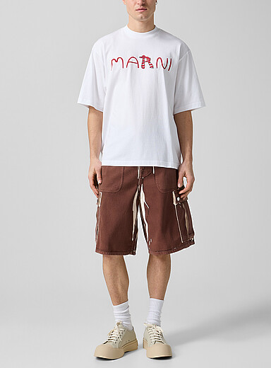 MARNI: Le bermuda cargo imprim&eacute; irr&eacute;gulier Fauve - Tabac pour homme