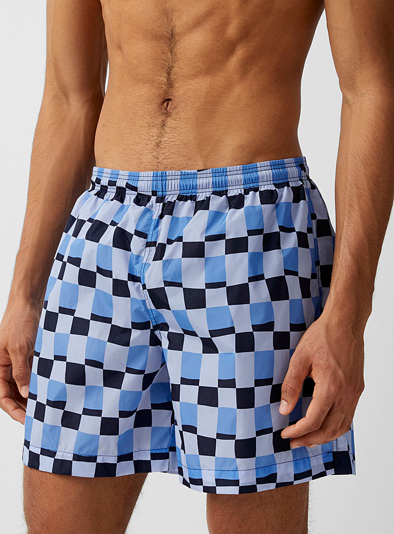 MARNI Baby Blue Geo checkered swim shorts for men