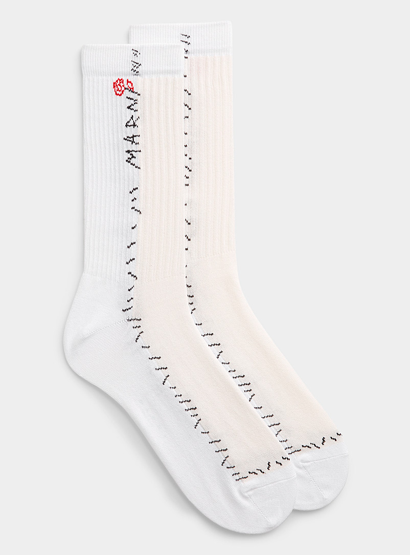 MARNI White Flowery signature socks for men