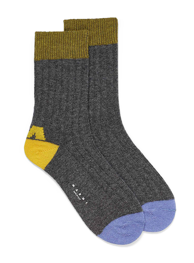 MARNI Grey Ribbed wool knit socks for men