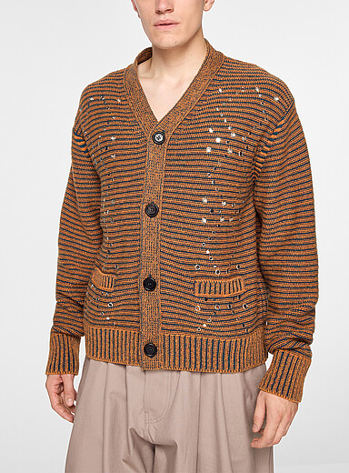 MARNI: Le cardigan ray&eacute; clous et &oelig;illets Brun pour homme
